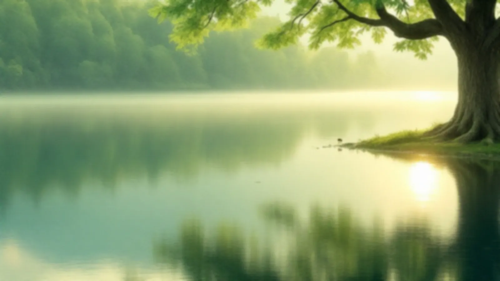 A large green summer maple tree beside a calm lake at sunrise with soft reflections, the NoteMaple view of payday advance online, $100 – $5,000